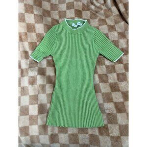 Anna Quan Stretchy Ribbed Shirt Sleeve Top Size 4 Green White